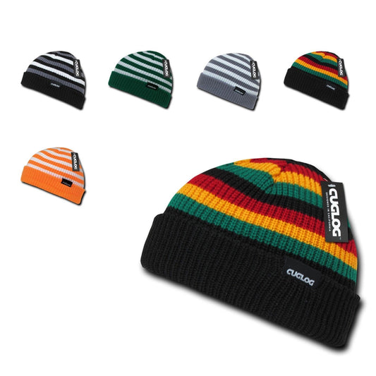 Cuglog Beanies Rasta Sailor Striped Knit 3 Tone Winter Skull Caps Hats Ski Warm-Black/White/Grey-