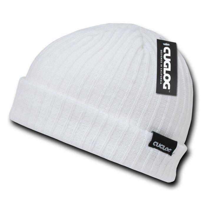 Cuglog Beanies Sailor Cuffed Cable Rib Double Knit Skull Cap Warm Winter-White-