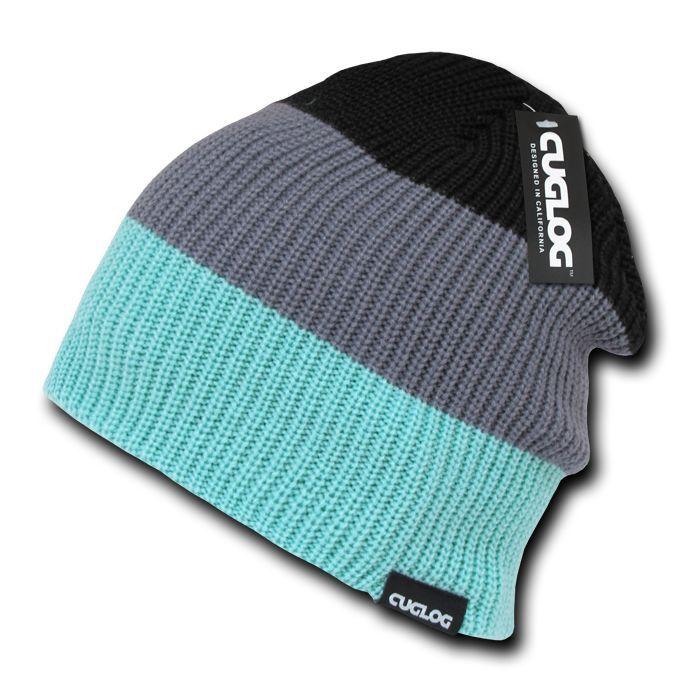 Cuglog Beanies Watch Striped Rib Knit 3 Tone Caps Ski Warm Winter-Black/Grey/White-