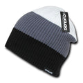 Cuglog Beanies Watch Striped Rib Knit 3 Tone Caps Ski Warm Winter-Black/Grey/White-