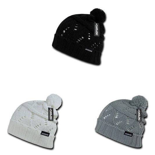 Cuglog Ben Nevis Cuffed Slouchy Beanies Big Fuzzy Ball Style Winter Caps Hats-BLK-