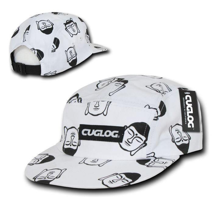 Cuglog Buddha Print 5 Panel Racer Racing Jockey Biker Caps Hats Unisex-Black-