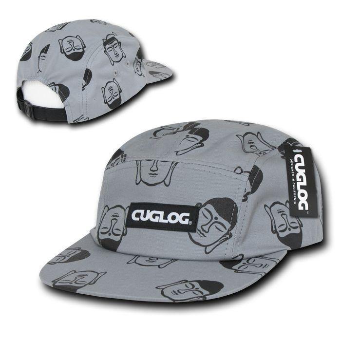 Cuglog Buddha Print 5 Panel Racer Racing Jockey Biker Caps Hats Unisex-Black-