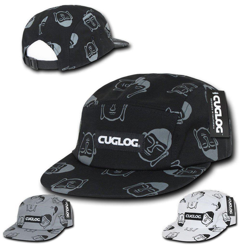 Cuglog Buddha Print 5 Panel Racer Racing Jockey Biker Caps Hats Unisex-Black-