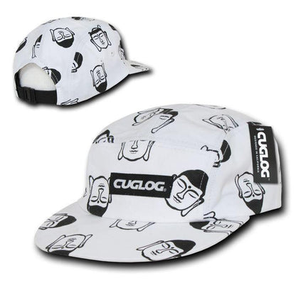 Cuglog Buddha Print 5 Panel Racer Racing Jockey Biker Caps Hats Unisex-White-