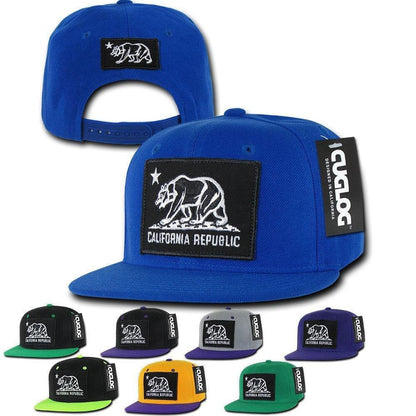 Cuglog California Cali Bear Patch Snapback 6 Panel Flat Bill Caps Hats-Black/Kelly-