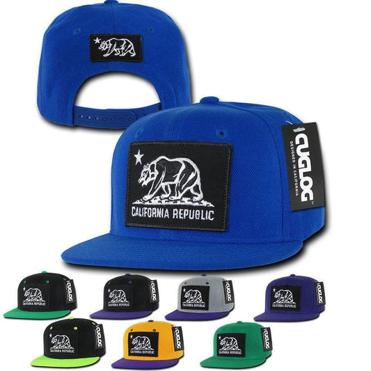 Cuglog California Cali Bear Patch Snapback 6 Panel Flat Bill Caps Hats-Black/Kelly-