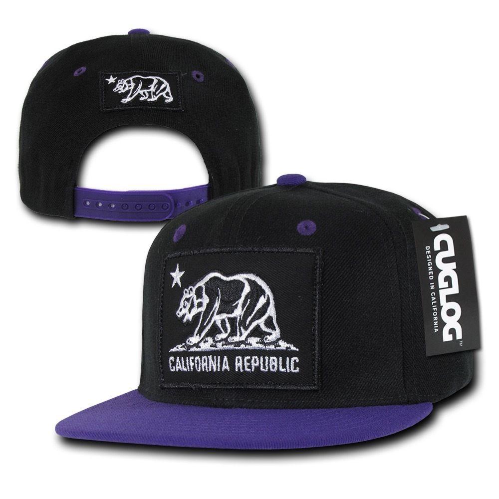 Cuglog California Cali Bear Patch Snapback 6 Panel Flat Bill Caps Hats-Black/Kelly-