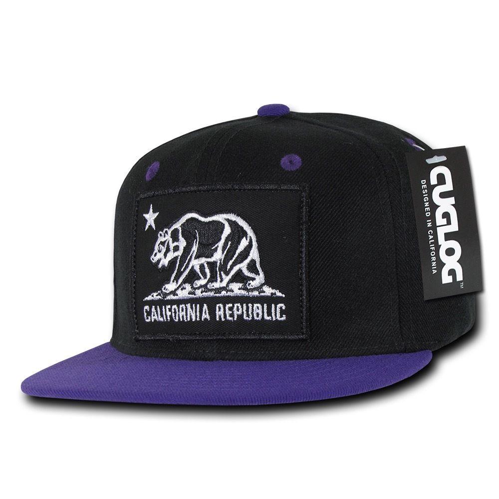 Cuglog California Cali Bear Patch Snapback 6 Panel Flat Bill Caps Hats-Black/Kelly-