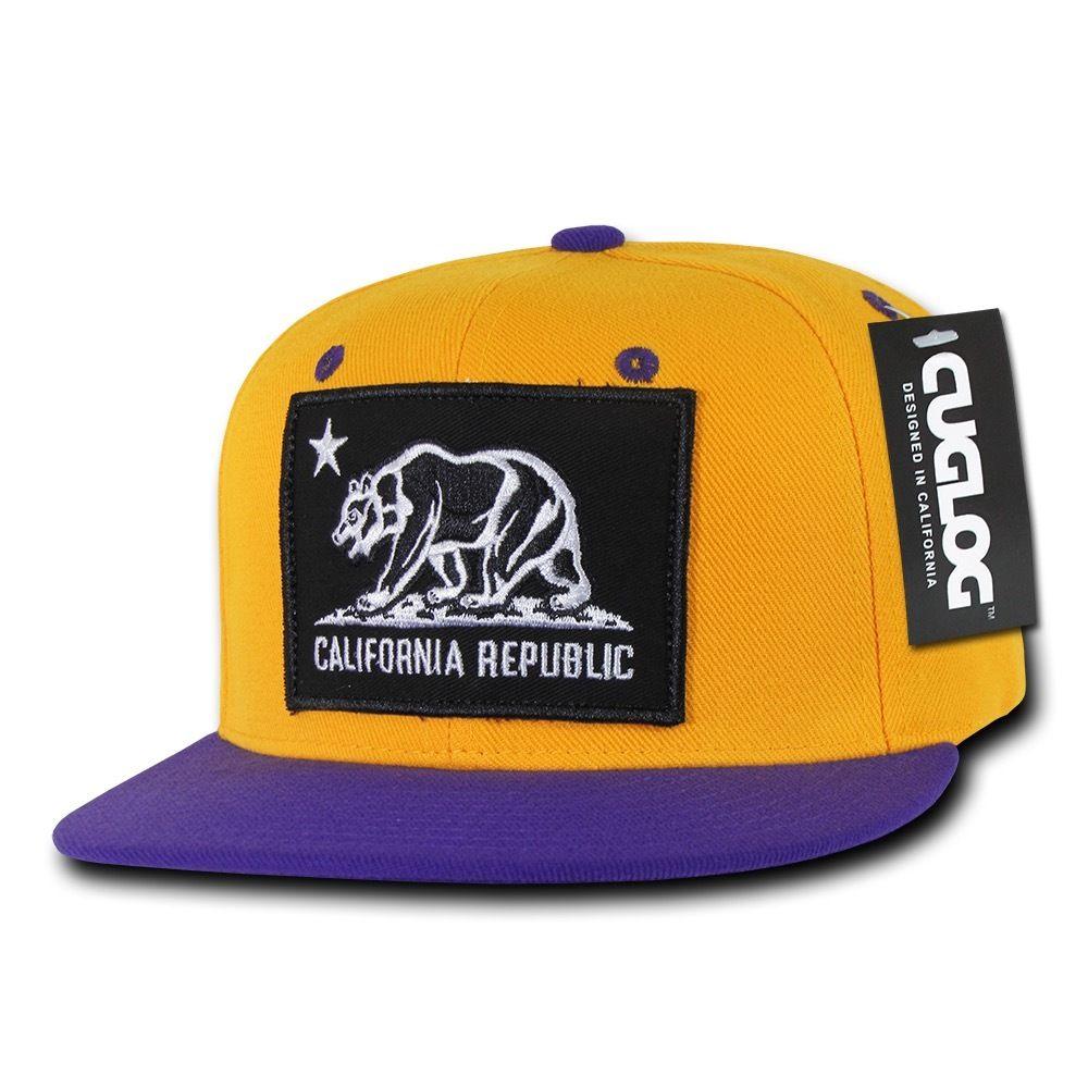 Cuglog California Cali Bear Patch Snapback 6 Panel Flat Bill Caps Hats-Black/Kelly-