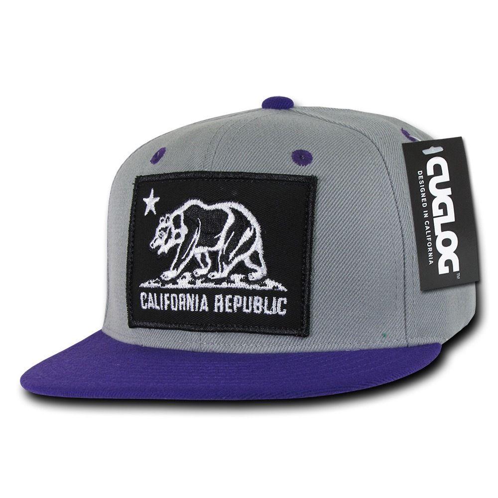 Cuglog California Cali Bear Patch Snapback 6 Panel Flat Bill Caps Hats-Black/Kelly-