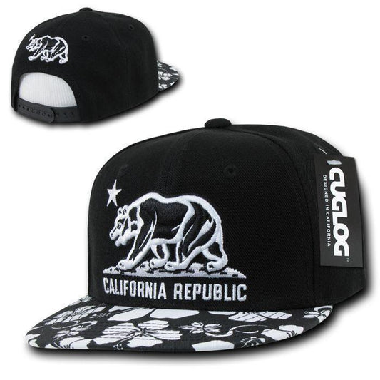 Cuglog California Republic Floral Snapback Hat Cap Hawaiian California Bear-