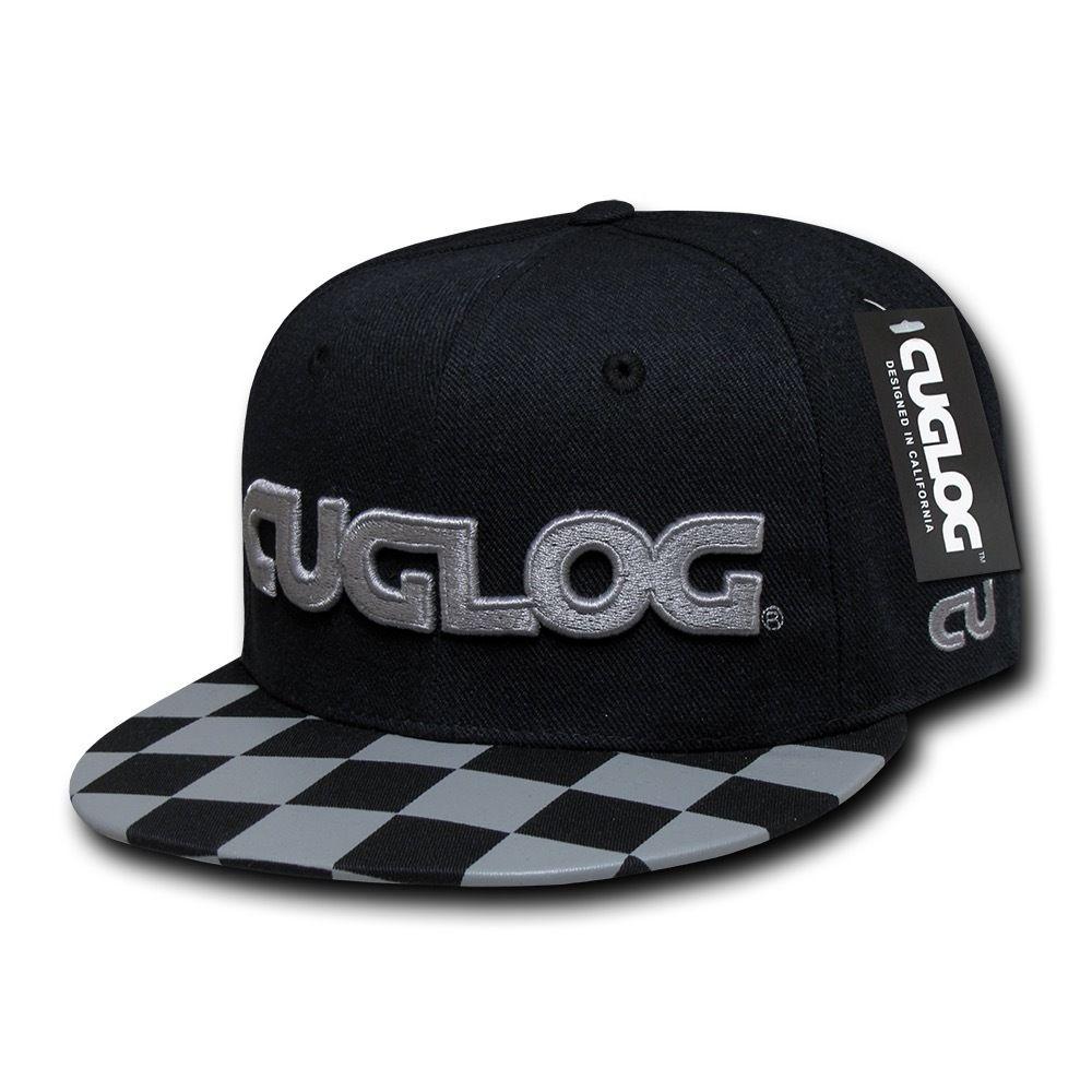 Cuglog Checker Retro Flat Bill High Crown 6 Panel Snapback Caps Hats-Black/Grey 1-