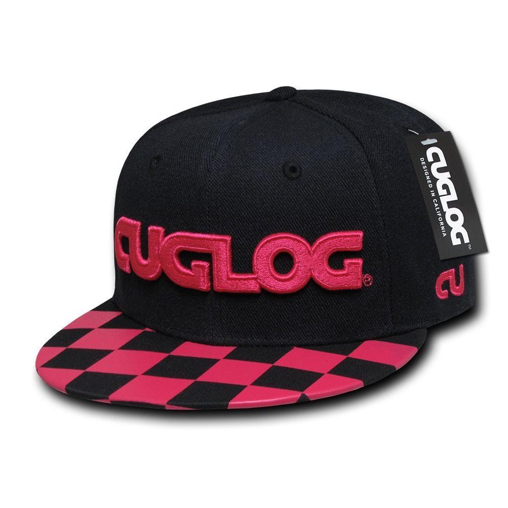 Cuglog Checker Retro Flat Bill High Crown 6 Panel Snapback Caps Hats-Black/Grey 1-