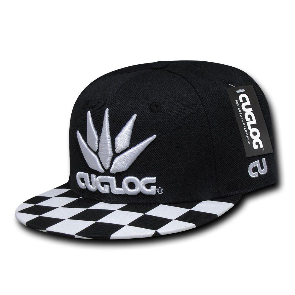 Cuglog Checker Retro Flat Bill High Crown 6 Panel Snapback Caps Hats-Black/Grey 1-