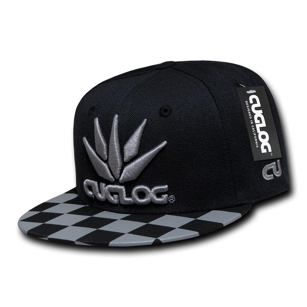 Cuglog Checker Retro Flat Bill High Crown 6 Panel Snapback Caps Hats-Black/Grey 1-