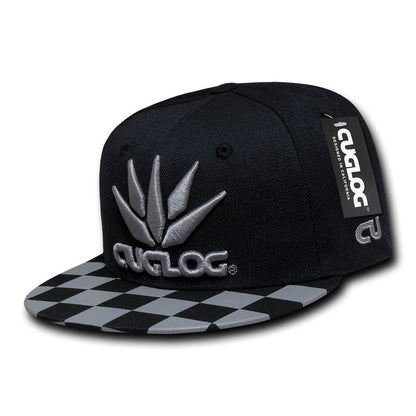 Cuglog Checker Retro Flat Bill High Crown 6 Panel Snapback Caps Hats-Black/Grey 1-