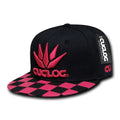 Cuglog Checker Retro Flat Bill High Crown 6 Panel Snapback Caps Hats-Black/Hot Pink 2-