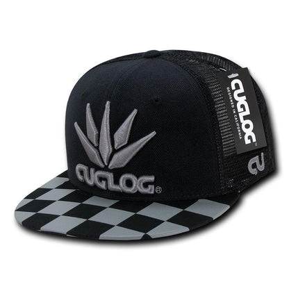 Cuglog Checker Retro Flat Bill High Crown 6 Panel Trucker Caps Hats-Black/Grey 1-