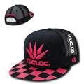 Cuglog Checker Retro Flat Bill High Crown 6 Panel Trucker Caps Hats-Black/Hot Pink 2-