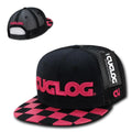 Cuglog Checker Retro Flat Bill High Crown 6 Panel Trucker Caps Hats-Black/Hot Pink1-