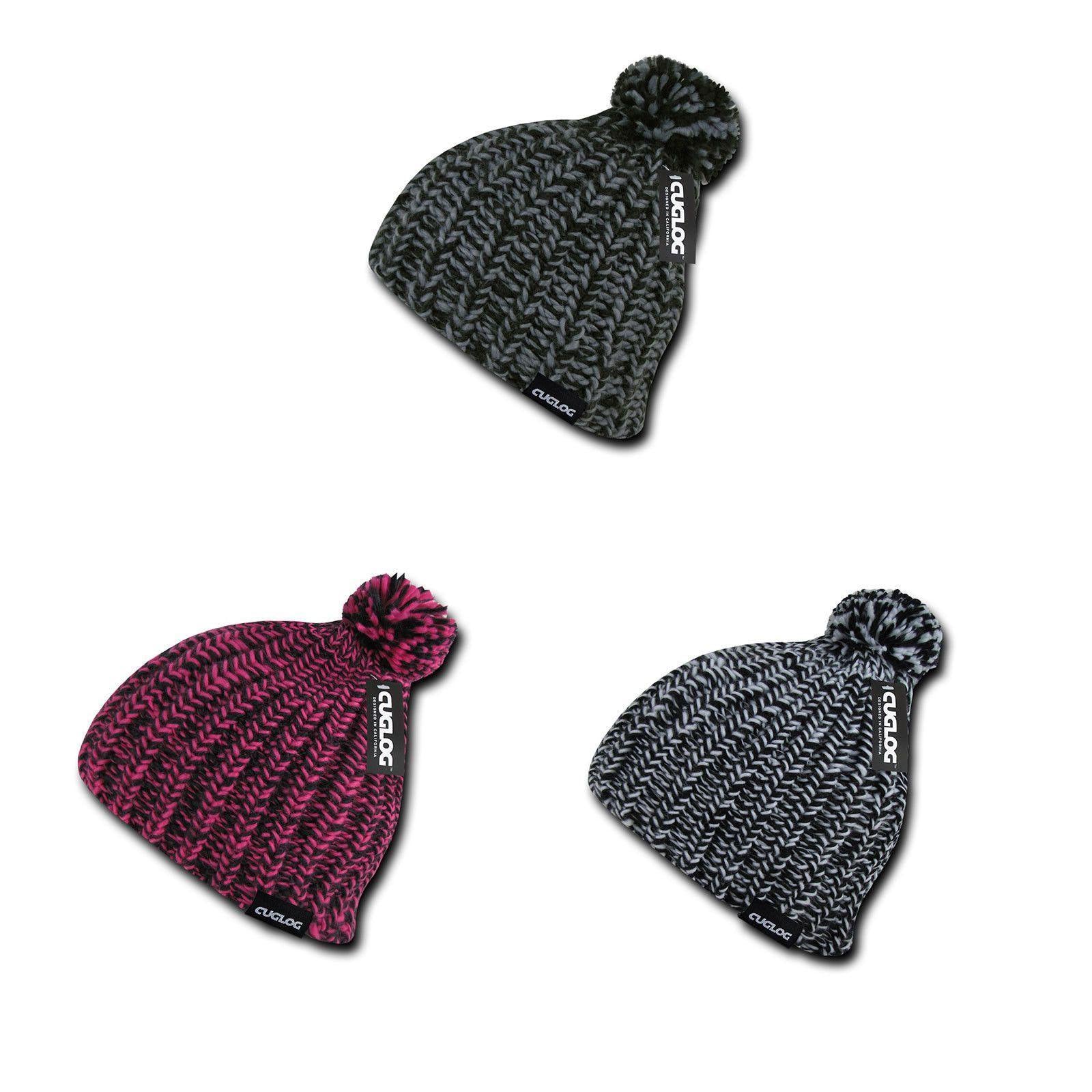 Cuglog Hewitts Beanies Style Winter Cuffed Caps Pom Hats-BLACK/ DARK GREY-