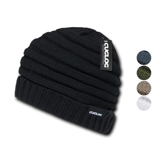Cuglog Hip Reggae Slouchy Beanies Striped Knit Cuffed Stitch Winter Hats Caps-Black-