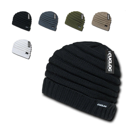 Cuglog Hip Reggae Slouchy Beanies Striped Knit Cuffed Stitch Winter Hats Caps-Black-