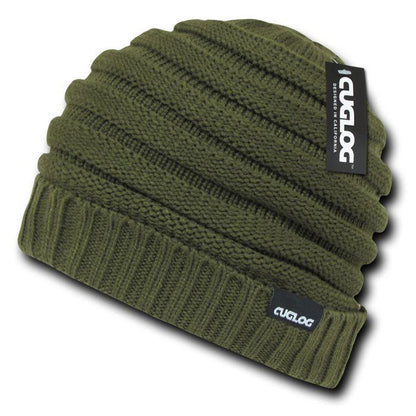 Cuglog Hip Reggae Slouchy Beanies Striped Knit Cuffed Stitch Winter Hats Caps-Olive-