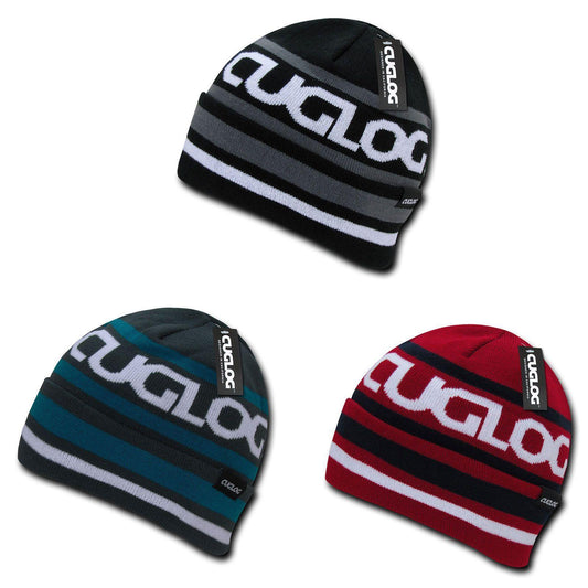 Cuglog Kailash Striped Beanies Braided Style Winter Cuffed Caps Hats-BLACK/GREY-