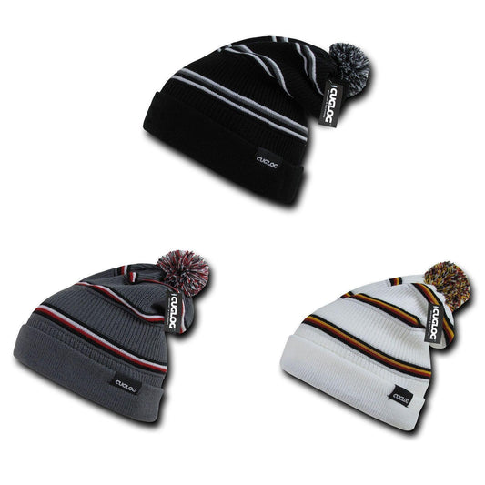 Cuglog Kinabalu Slouchy Cuffed Beanies Winter Caps Pom Hats-BLACK-