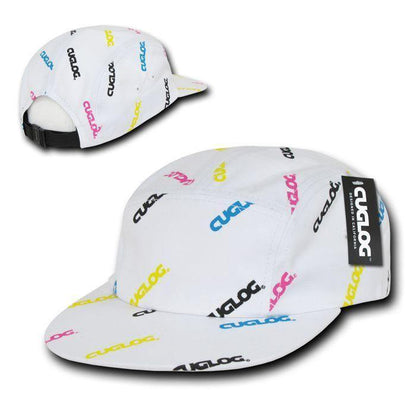 Cuglog Logo Printed 5 Panel Racer Racing Jockey Biker Caps Hats-Black / White-