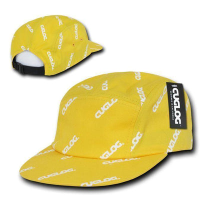 Cuglog Logo Printed 5 Panel Racer Racing Jockey Biker Caps Hats-Black / White-