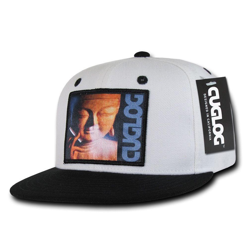 Cuglog Matreya Smoking Buddha Patch 6 Panel Flat Bill Snapback Caps Hats-Charcoal/Black-