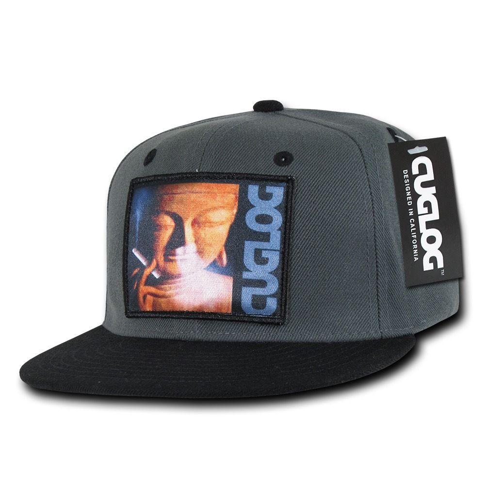 Cuglog Matreya Smoking Buddha Patch 6 Panel Flat Bill Snapback Caps Hats-Charcoal/Black-
