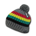 Cuglog Mont Ventoux Thick Cable Knit Stripped Beanies Big Fuzzy Pom Style Winter-GREY/BLACK-