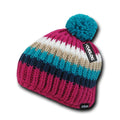 Cuglog Mont Ventoux Thick Cable Knit Stripped Beanies Big Fuzzy Pom Style Winter-HOT PINK/BLUE-