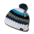 Cuglog Mont Ventoux Thick Cable Knit Stripped Beanies Big Fuzzy Pom Style Winter-WHITE/ROYAL-