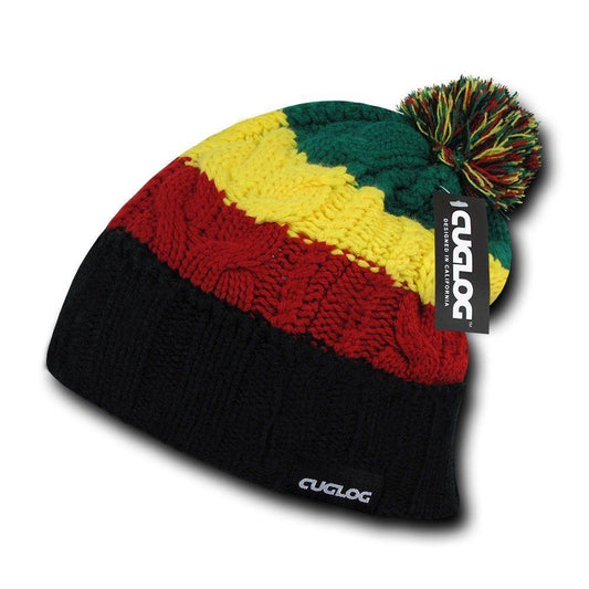 Cuglog Mytikas Colorful Stripped Beanies Fuzzy Pom Style Winter Caps Hats Rasta-