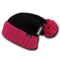 Cuglog Rainier Two Tone Cuffed Beanies Pom Style Winter Caps Hats-BLACK/HOT PINK-