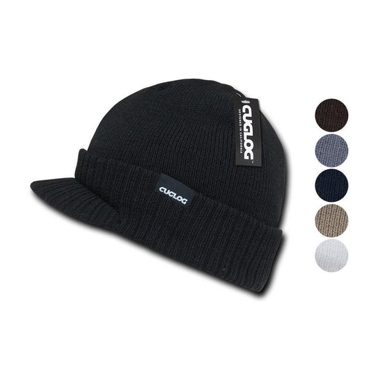 Cuglog Ribbed Knit Cuffed Double Lined Gi Visor Beanies Warm Winter Cap Hat-Black-