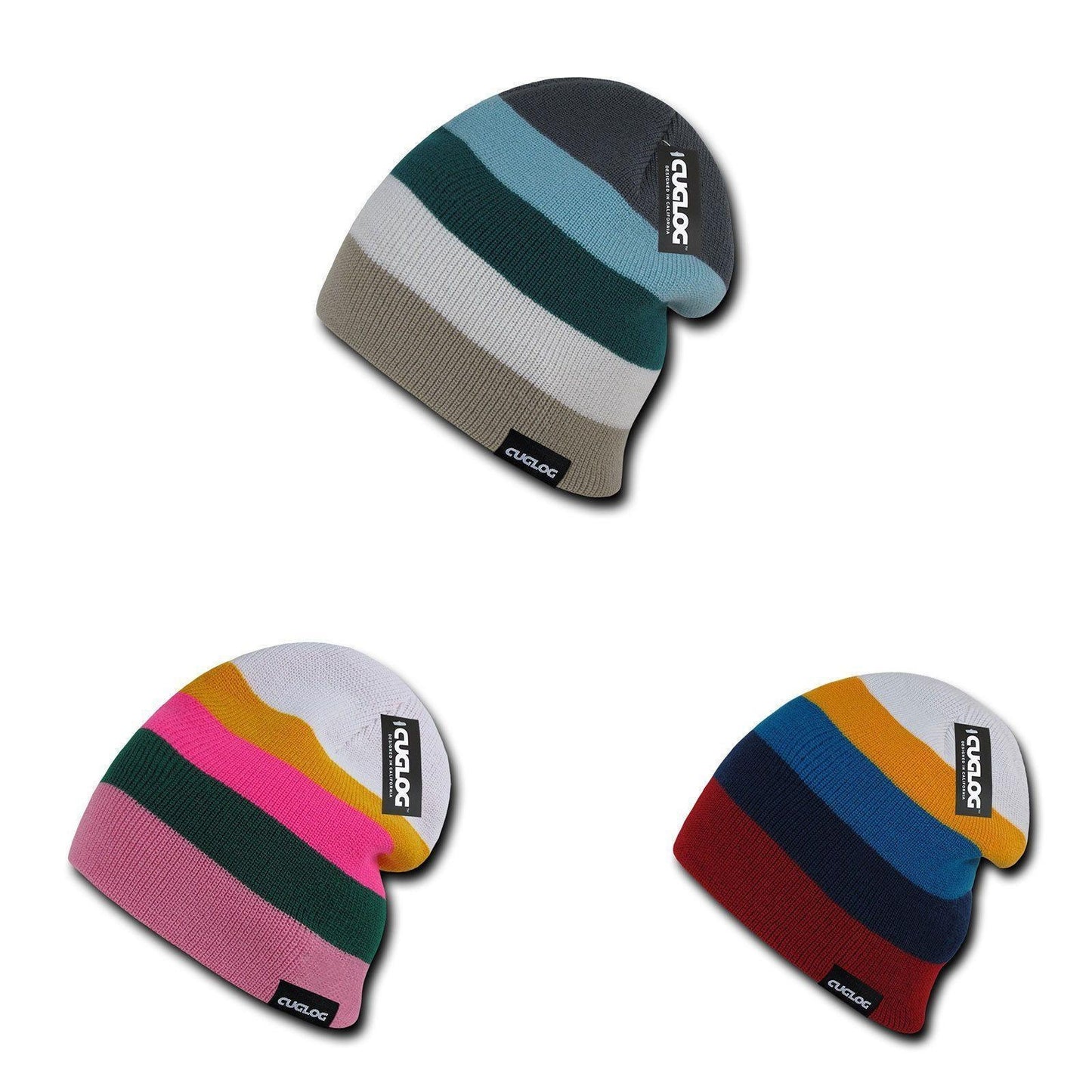 Cuglog Rushmore Colorful Colorful Stripped Beanies Winter Caps Hats-DARK KHAKI/IVORY-