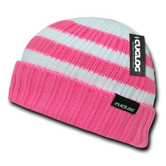 Cuglog Sailor Beanies Colorful Striped Cuffed Cable Knit Skull Caps Hats Winter-Emerald/White-