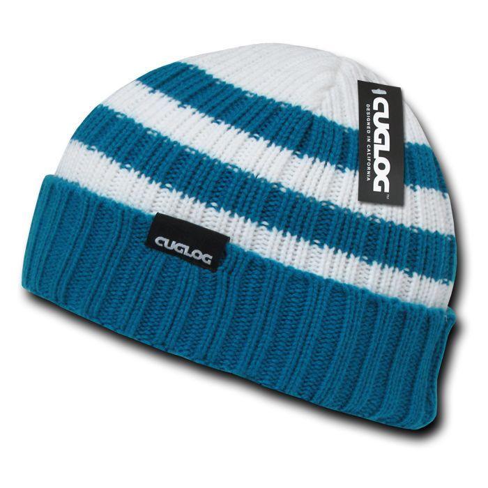 Cuglog Sailor Beanies Colorful Striped Cuffed Cable Knit Skull Caps Hats Winter-Emerald/White-