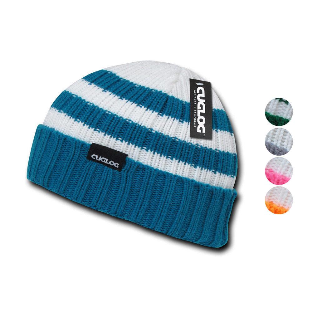 Cuglog Sailor Beanies Colorful Striped Cuffed Cable Knit Skull Caps Hats Winter-Emerald/White-