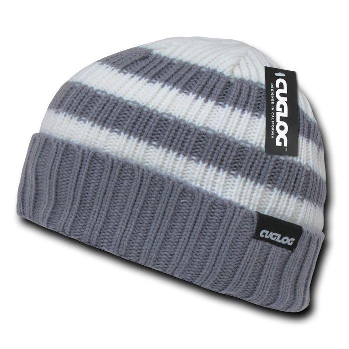 Cuglog Sailor Beanies Colorful Striped Cuffed Cable Knit Skull Caps Hats Winter-Emerald/White-
