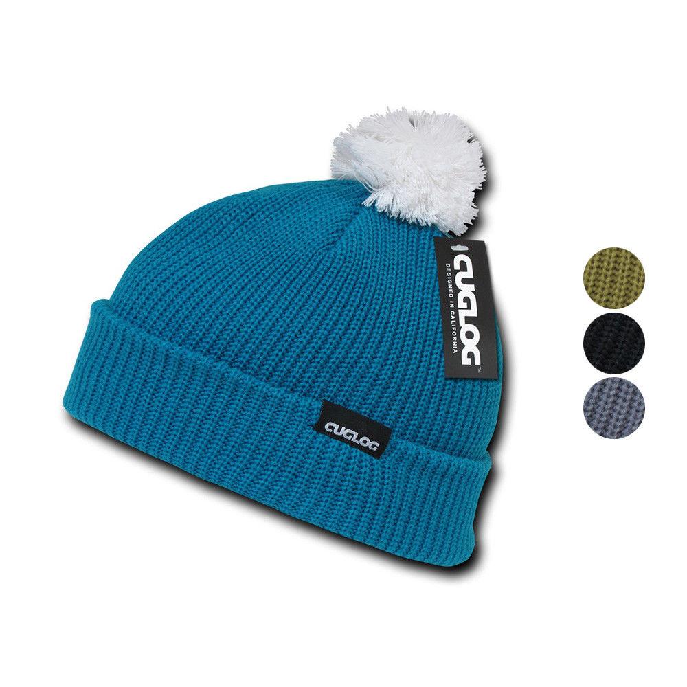 Cuglog Sailor Cuffed Pom Beanies Warm Winter Watch Knit Ski Caps Hats-Black/Grey-