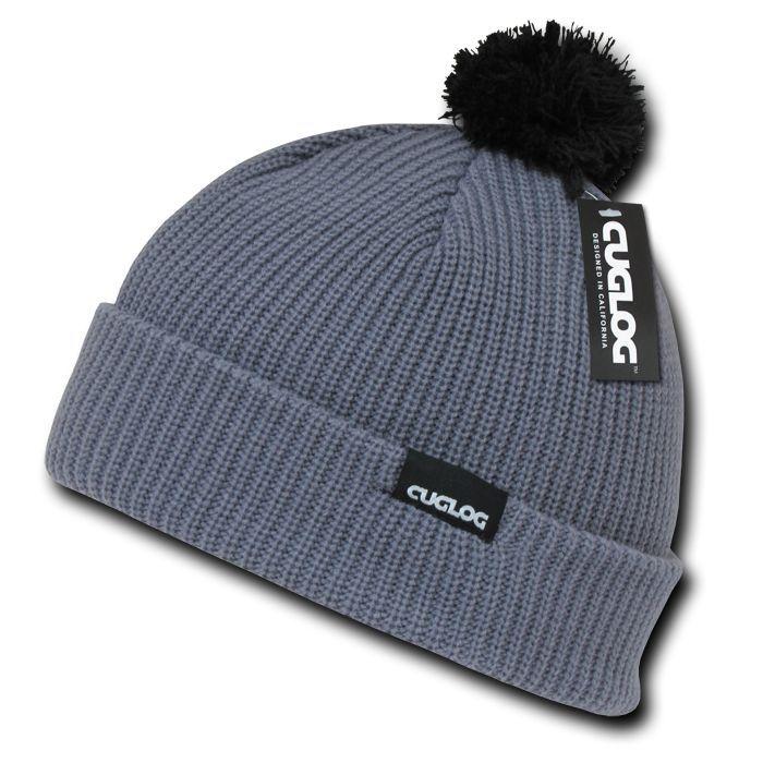 Cuglog Sailor Cuffed Pom Beanies Warm Winter Watch Knit Ski Caps Hats-Black/Grey-