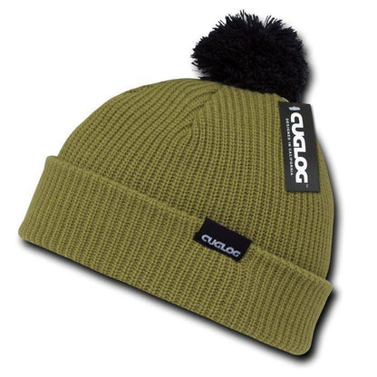 Cuglog Sailor Cuffed Pom Beanies Warm Winter Watch Knit Ski Caps Hats-Black/Grey-