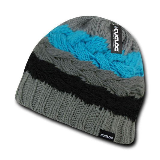Cuglog St. Helen'S Wide Stripped Beanies Winter Caps Hats Ski Skull Grey Teal-